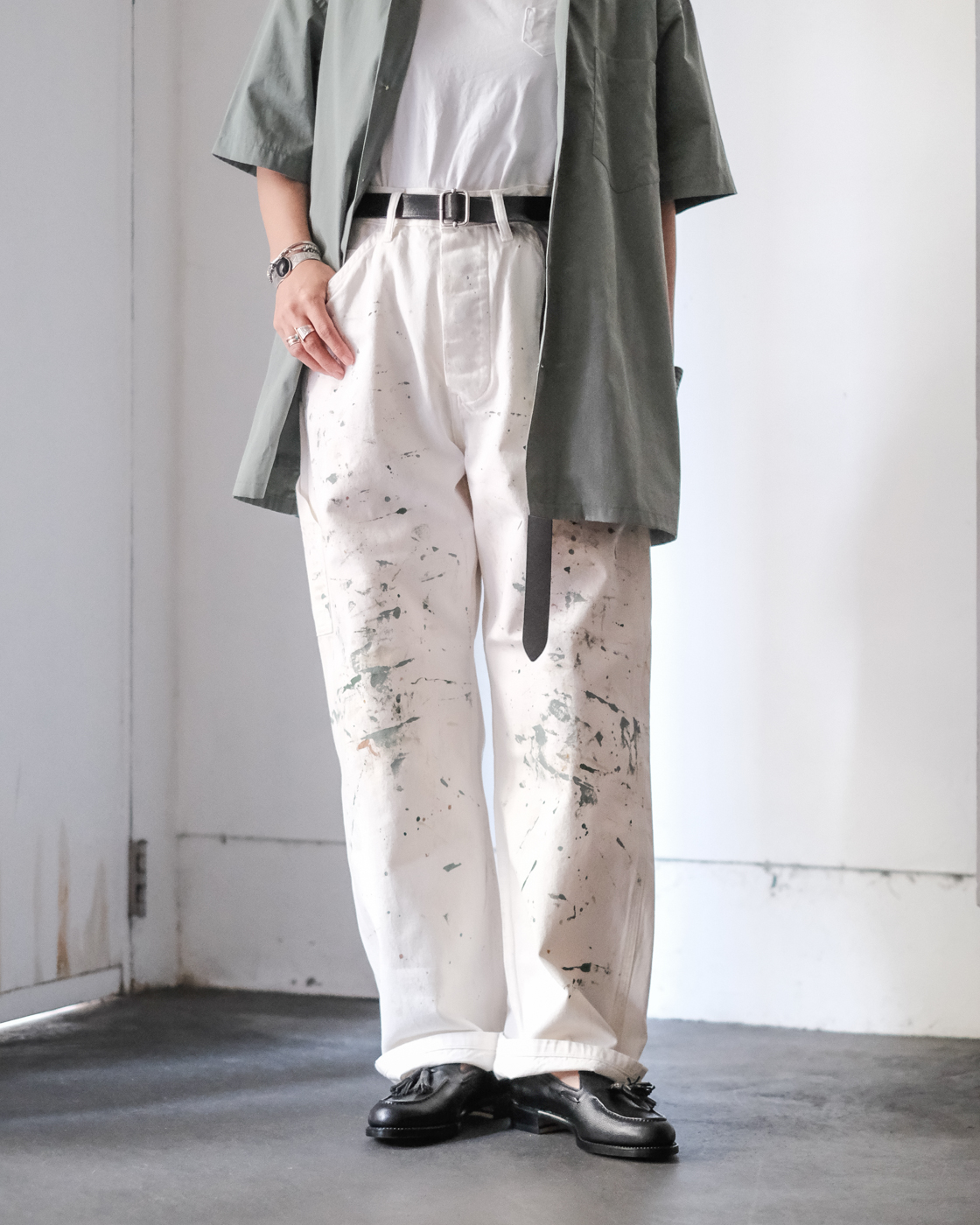 DENIM PAINTER TROUSERS col.O.White (Painted) - Sleepy PEOPLE